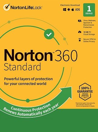 Norton 360 Standard + 10 GB Cloud Storage (1 Device, 1 Year) – NortonLifeLock Key – UNITED STATES