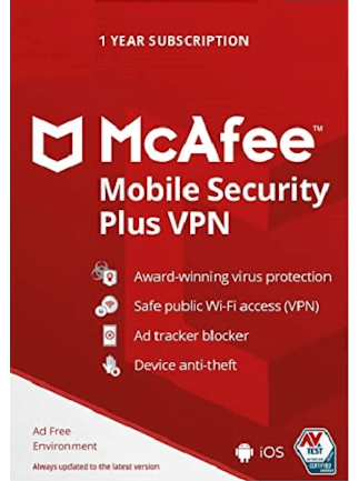 McAfee Mobile Security Plus VPN (1 Device, 1 Year) – McAfee Key – GLOBAL