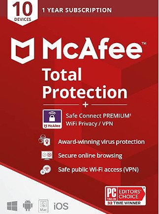 McAfee Total Protection Plus VPN (10 Devices, 1 Year) – McAfee Key – LATAM