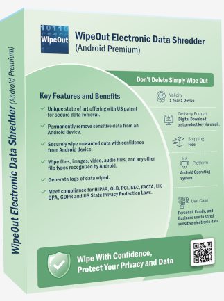 WipeOut Electronic Data Shredder (Android) (1 Device, 1 Year)  – WipeOut Key – GLOBAL