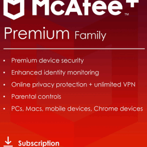McAfee+ | Premium (PC, Android, IOS) (Family, 1 Year) - McAfee Key - CANADA